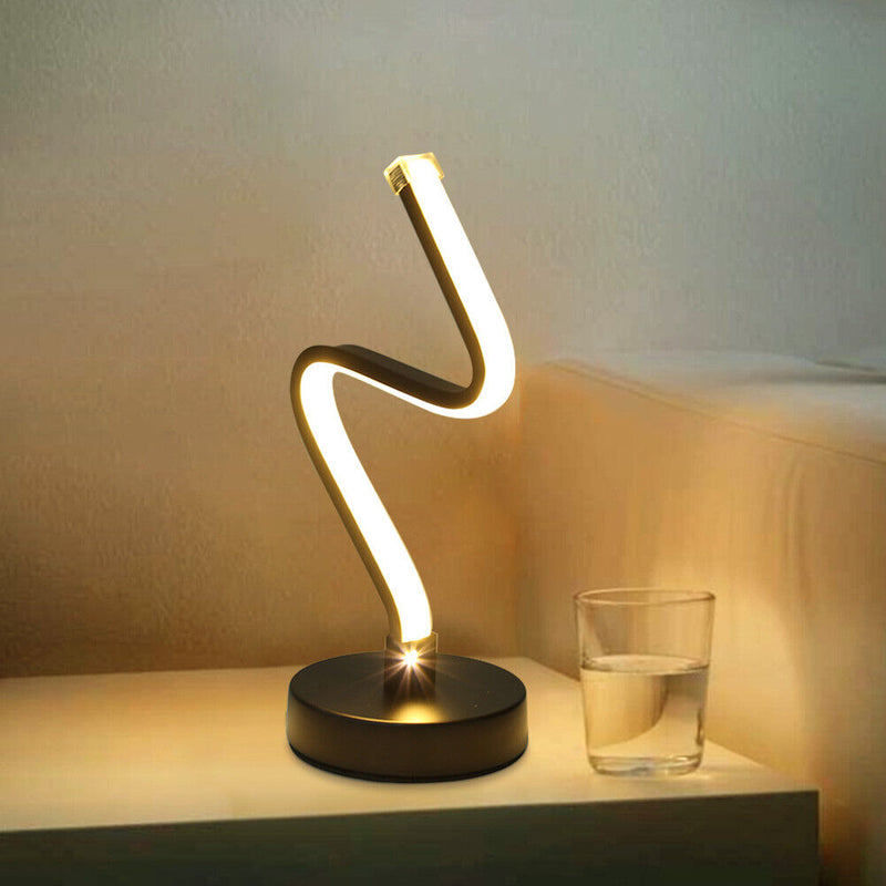 LED Spiral Shape Light Acrylic Table Lamp Bedroom Modern Decor (Warm UK) Newly