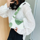 Fashion Women Flower Heart Printing Plush Shoulder Bag Tote Handbag (Green)