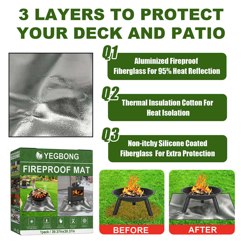 Fire Pit Grill Mat Fireproof for Outdoor Camping BBQ Wood Burning Blanket