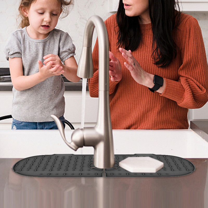 Silicone Kitchen Faucet Absorbent Mat Sink Splash Catcher (Black 37cm)