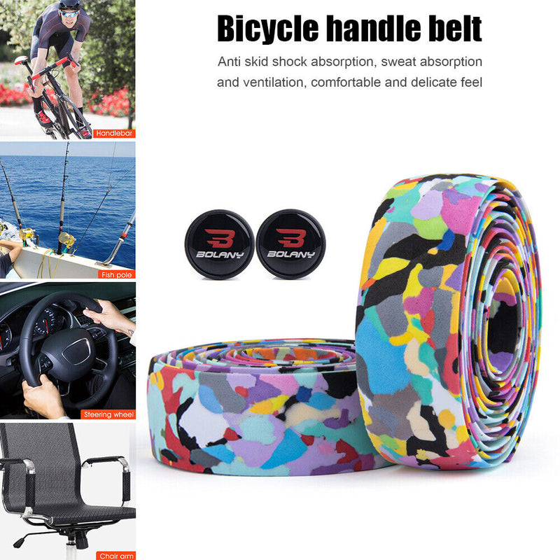 #A Bolany Bicycle Handlebar Tape Belt with Plugs Waterproof Bike Curved Handle W