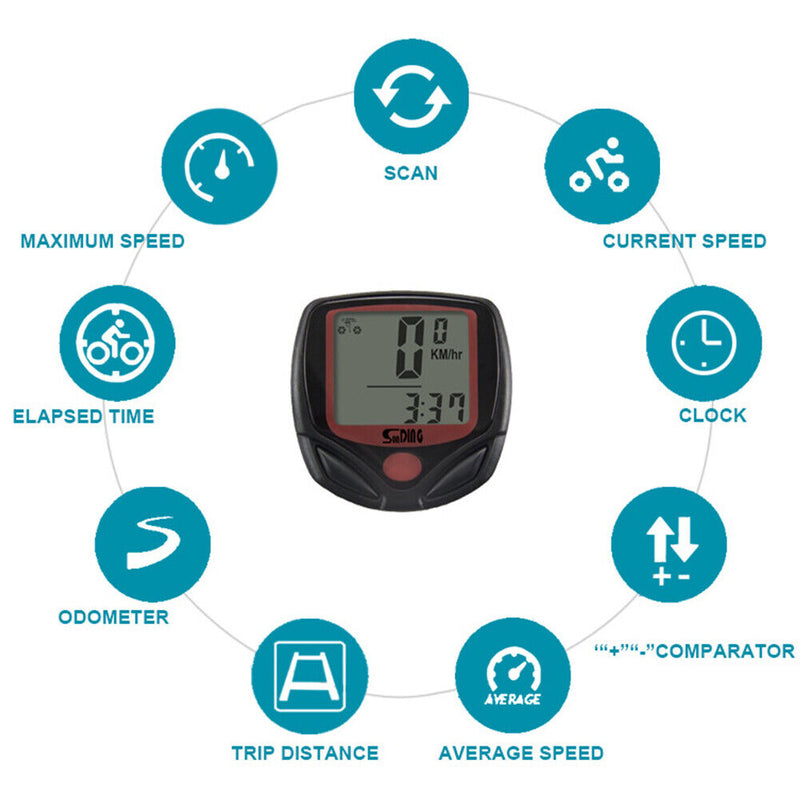 SUNDING 548B Waterproof MTB Bike Timer Bicycle Digital LCD Odometer Speedometer