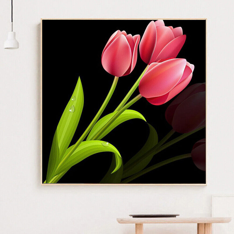 5D Full Round Drill Diamond Painting DIY Pink Tulip Wall Rhinestone Picture