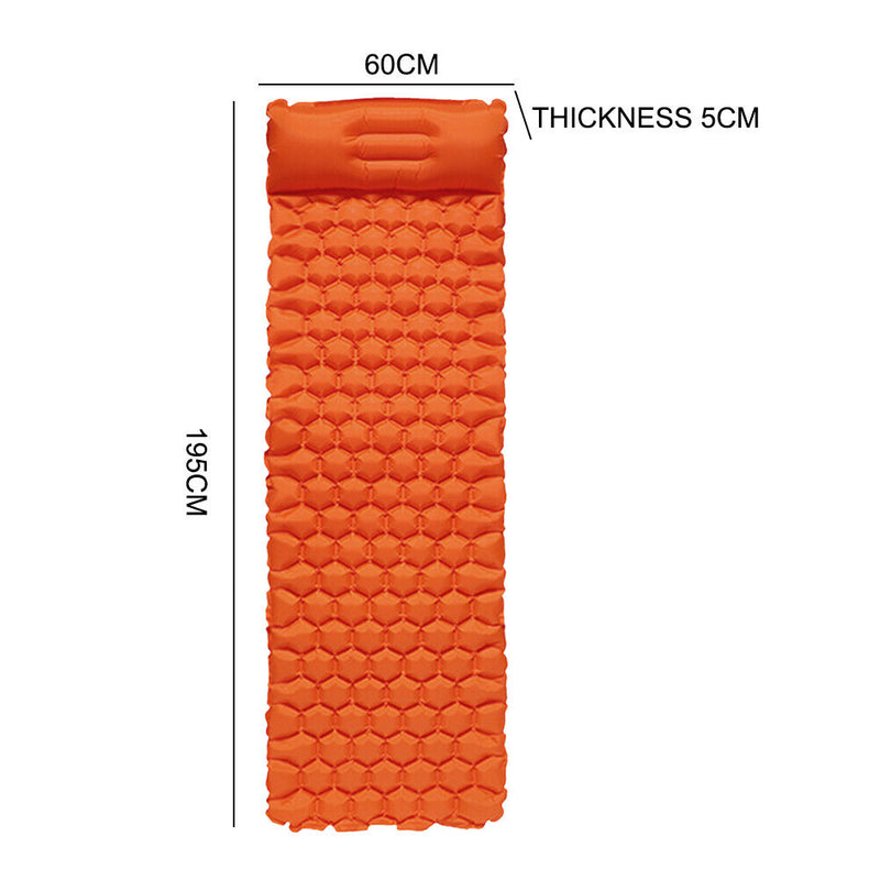 Camping Sleep Pad Inflatable Air Mattress Outdoor Beach Cushion (Orange)