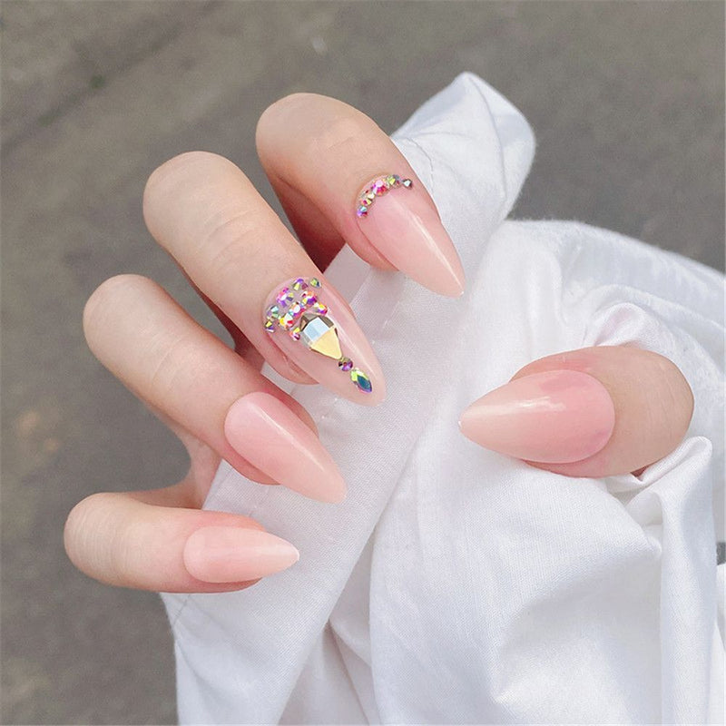 Art Beauty Luxury Crystal Ballerina Almond Ombre Ballet Nail Tip False Nails