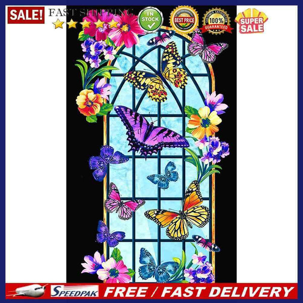 Window Flower Butterfly 5D DIY Diamond Painting Full Round Drill Picture Cr