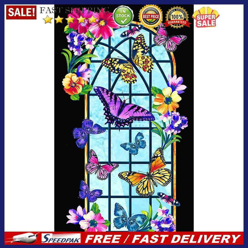 Window Flower Butterfly 5D DIY Diamond Painting Full Round Drill Picture Cr