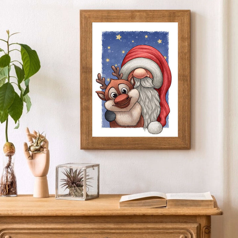 Cartoon Santa Elk Oil Paint By Numbers Kits DIY Handpainted on Canvas Art