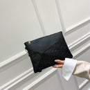 Women PU Leather Diamond Envelope Bag Quilted Clutch Purse Bag (Black)