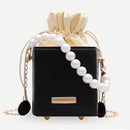 Women PU Leather Shoulder Crossbody Bags Drawstring Solid Mini Totes Handbags