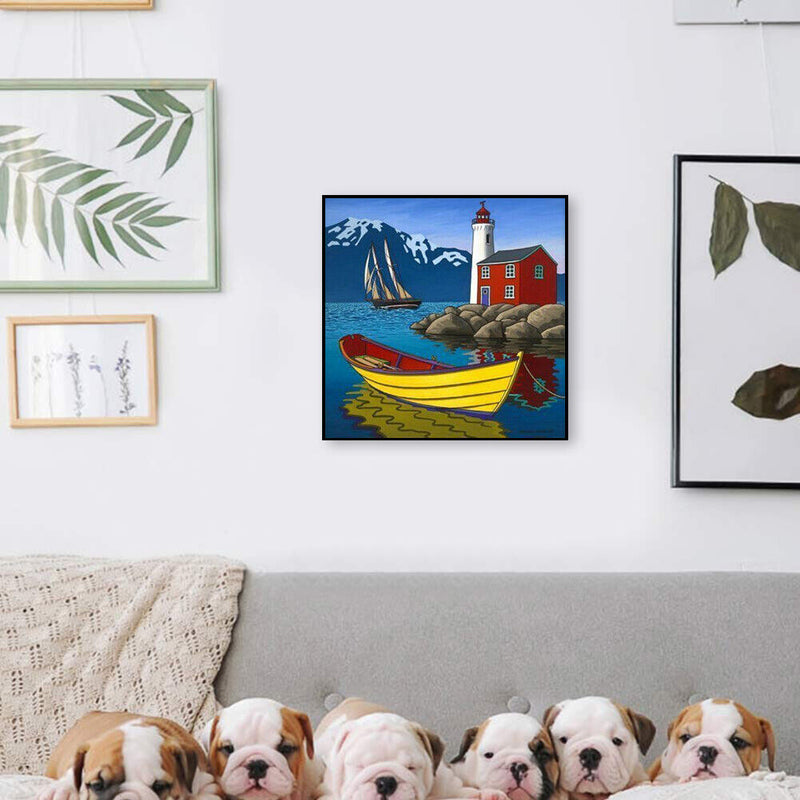 Lighthouse and Boat Frameless DIY Oil Paint by Numbers Kit Painted Artwork