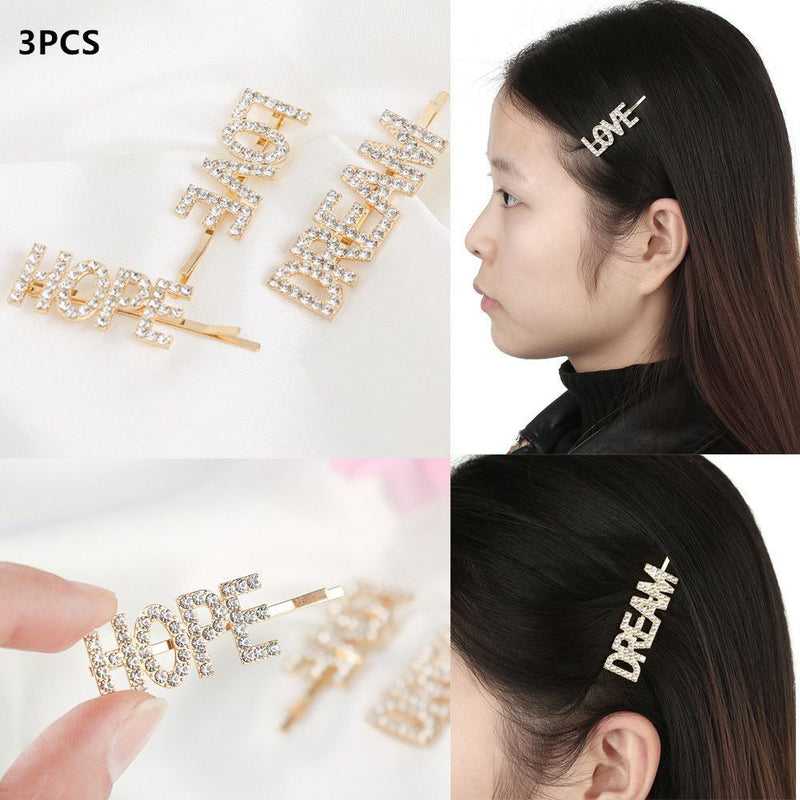 DREAM  Beauty Hair Clips Rhinestone Headwear Letter Barrettes Crystal Hairpins