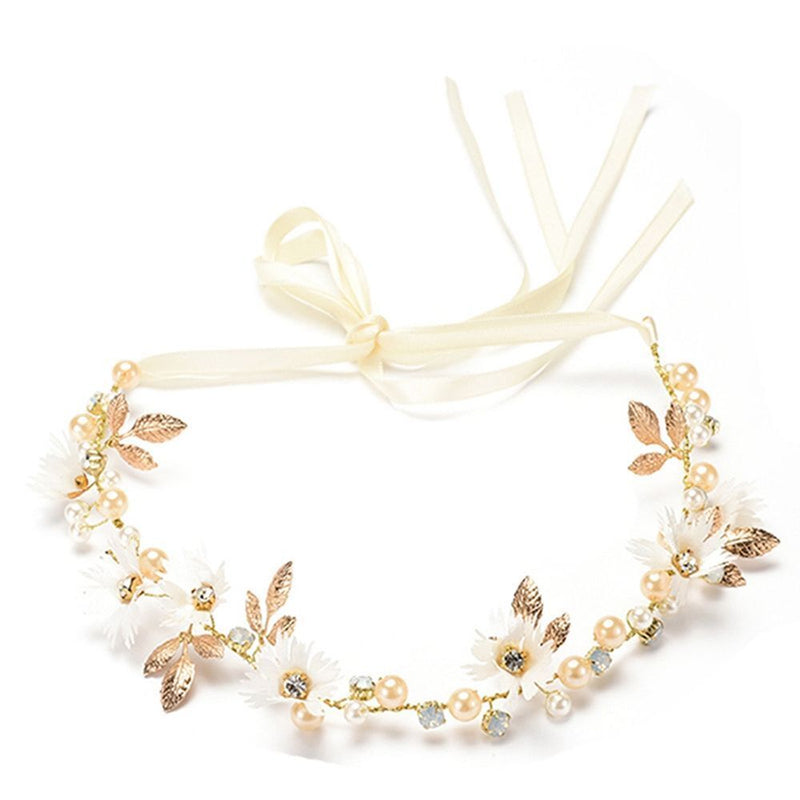 Women Floral Garland Flower Hairband Crystal Crown Headband Daisy Headwear