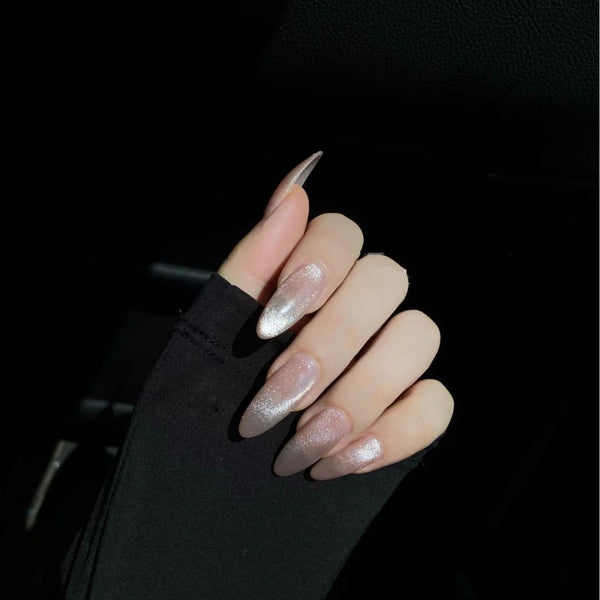 Wearable Medium Long Length Coffin Press on Nails Cat Eye French False Nail