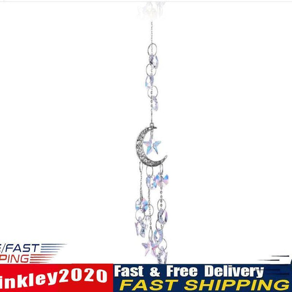 Hanging Crystal Light Catcher with Star Moon Window Prism Pendant (White) Newly