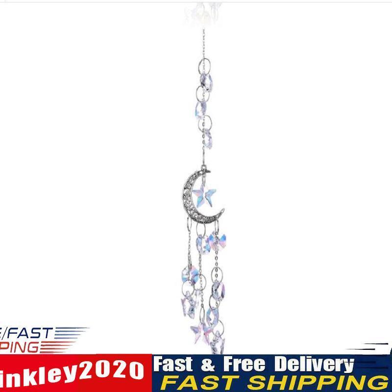 Hanging Crystal Light Catcher with Star Moon Window Prism Pendant (White) Newly