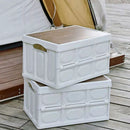 Folding Car Trunk Storage Box Wooden Lid Outdoor Camping Organizer (White)