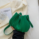 Fashion Pleated Shoulder Crossbody Bags PU Leather Women Office Bucket Handbag
