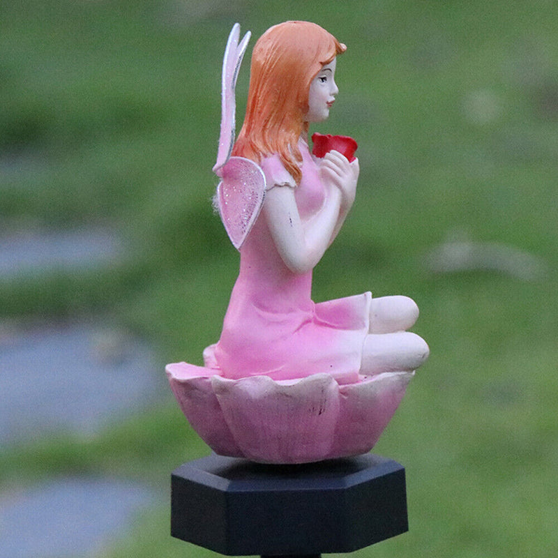 Solar Flower Fairy Light Outdoor Pixie Lawn Stake Lamp Garden Decor (Pink)