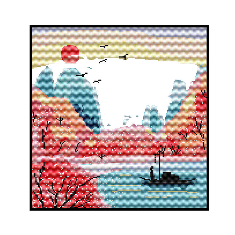 Partial Embroidery River Sunset 3-Beach 14CT Counted Cross Stitch Cotton Kit