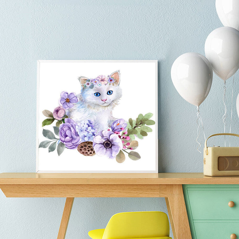 Flower Cat Oil Paint By Numbers Kits Canvas Picture Wall Art DIY Craft Colo