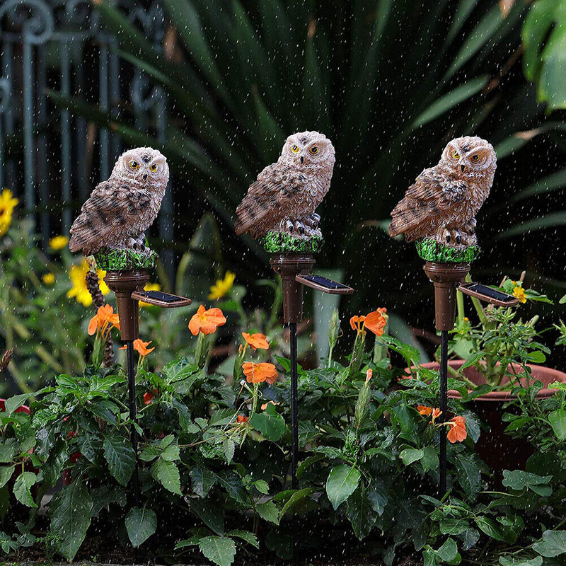 LED Solar Lights Owl Lawn Stakes Lamp Yard Art Home Garden Decor (Brown) Newly