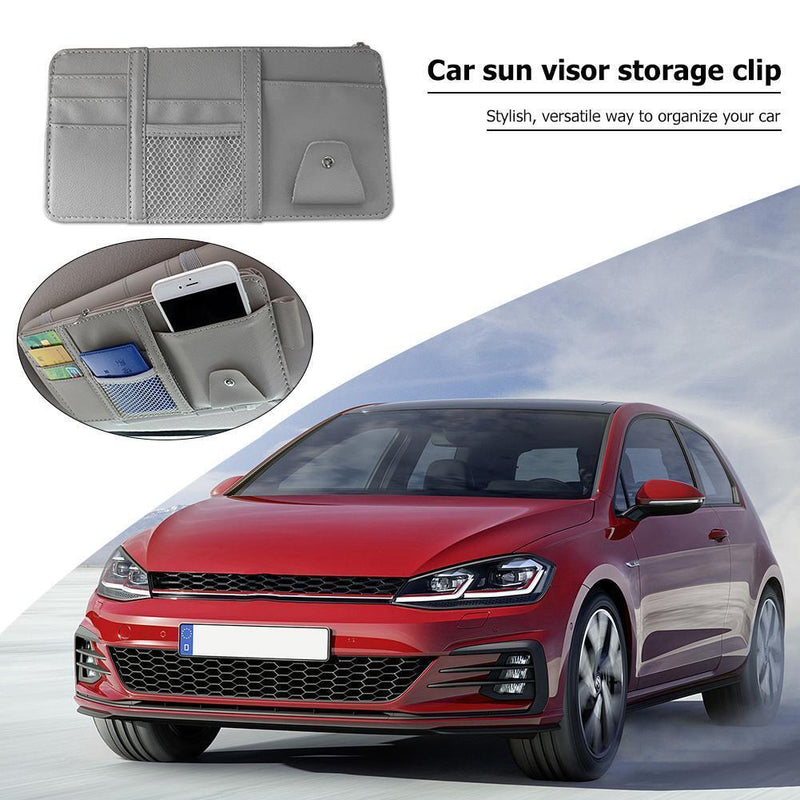 Automobile Car Sun Visor Organizer Storage Bag Hanging Card Holder (Grey)