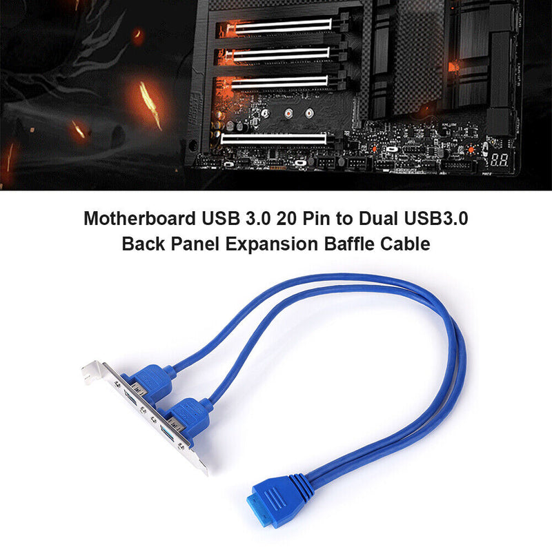 Motherboard USB 3.0 20 Pin to Dual USB3.0 Back Panel Expansion Baffle Cable