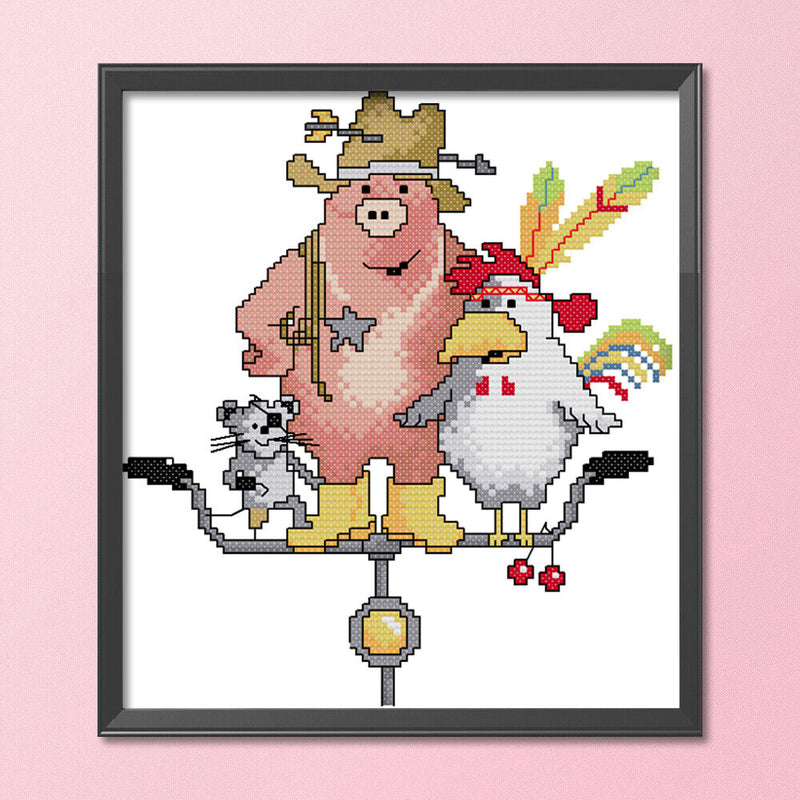 Partial Cross Stitch Animals Friends 14CT DIY Printed Needlework Home Decoration