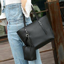 3pcs/set Leather Pure Color Rivet Women Shoulder Crossbody Totes Top-handle Bags