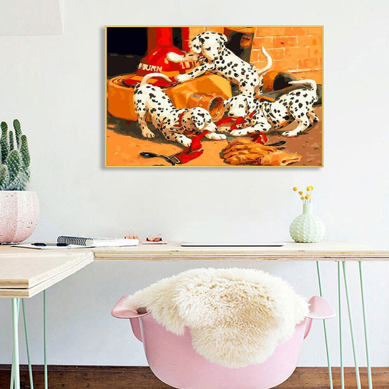 Frameless Painting By Numbers DIY Playing Dogs Picture Craft Home Wall Decor Kit