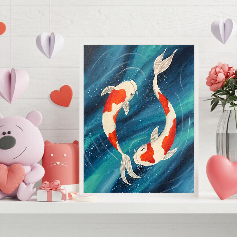 Oil Paint By Numbers Koi Fish Frameless Picture Craft Kit for Home Living Room