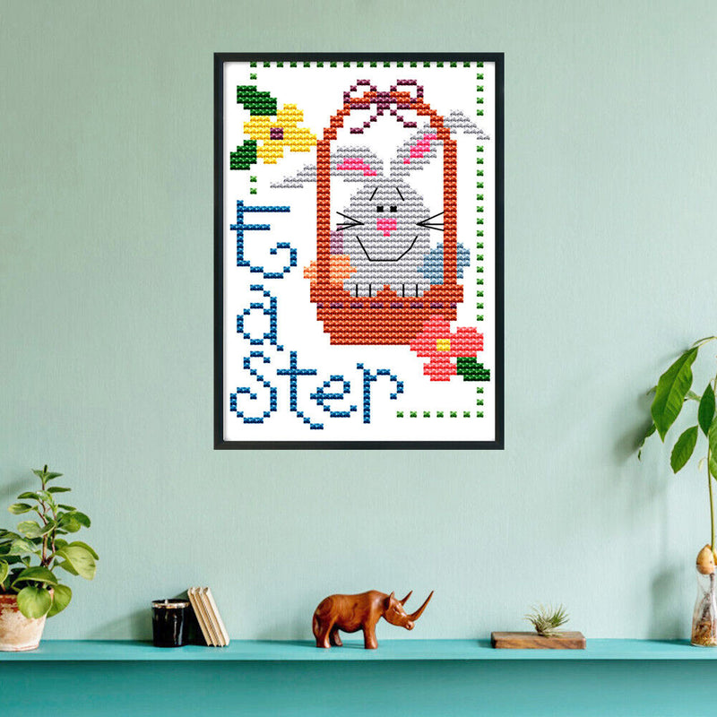 14CT Stamped Cross Stitch Kits DIY Cartoon Easter Artwork for Home Decor Gift