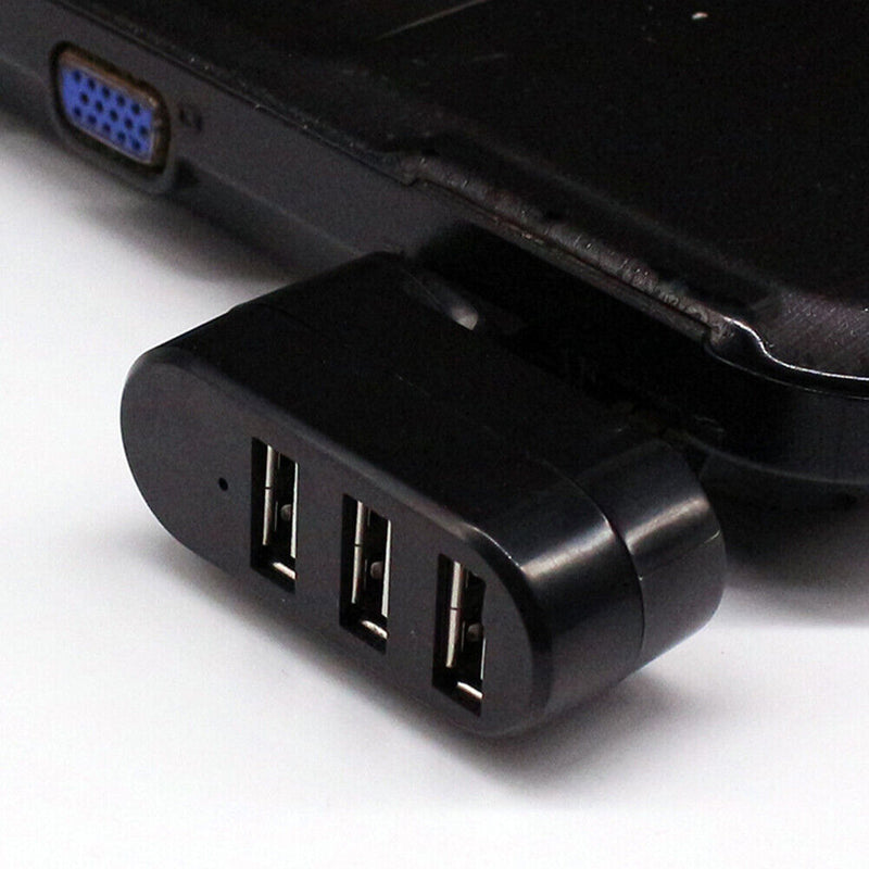Mini Rotatable 3 Port USB Hub U Disk Reader Splitter for PC (USB 2.0 Black)