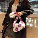 Fashion Women Flower Printing Underarm Bag Ladies Autumn Winter Plush Handbags