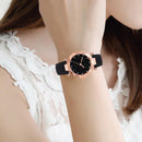 Women PU Leather Quartz Watches Luxury Starry Sky Crystal Round Dial for Ladies