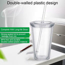 16OZ Double-Walled Cups Plastic Clear with Lid and Insulated 480ml Straw S0R4