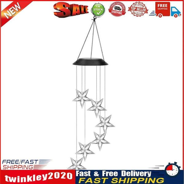 Solar Color Changing Wind Chime Lamps Star Moon Pendant Garden Light (A) Newly