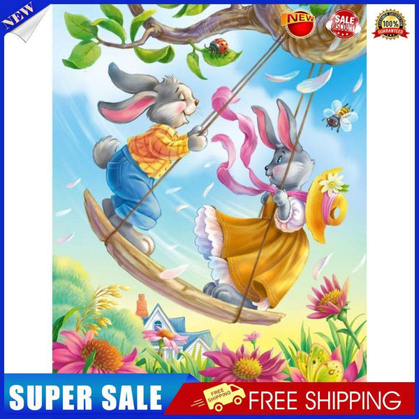 Swing Rabbits Oil Paint By Numbers Kits Canvas Picture Wall Art DIY Craft
