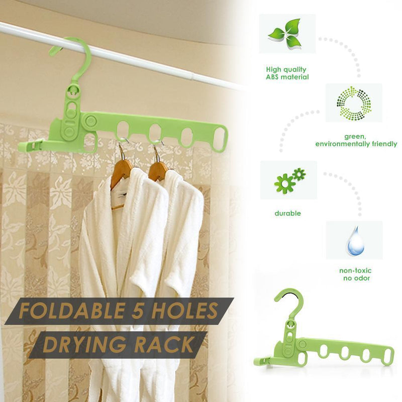Multifunctional Foldable 5 Holes Drying Rack Clothes Hanger Hook (Green)