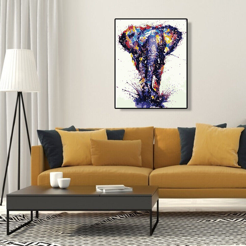 DIY Digital Oil Painting By Numbers Walking Elephant Canvas Frameless Picture