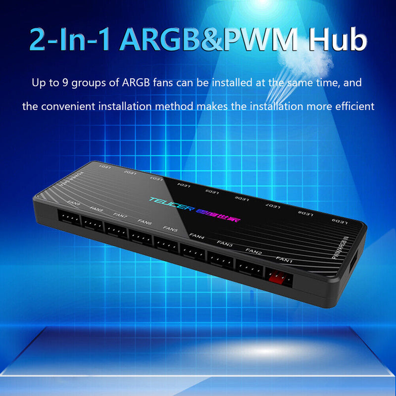 1 to 9 Cooling Fans HUB Splitter 4 Pin PWM PC 5V 3 Pin Motherboard Controller