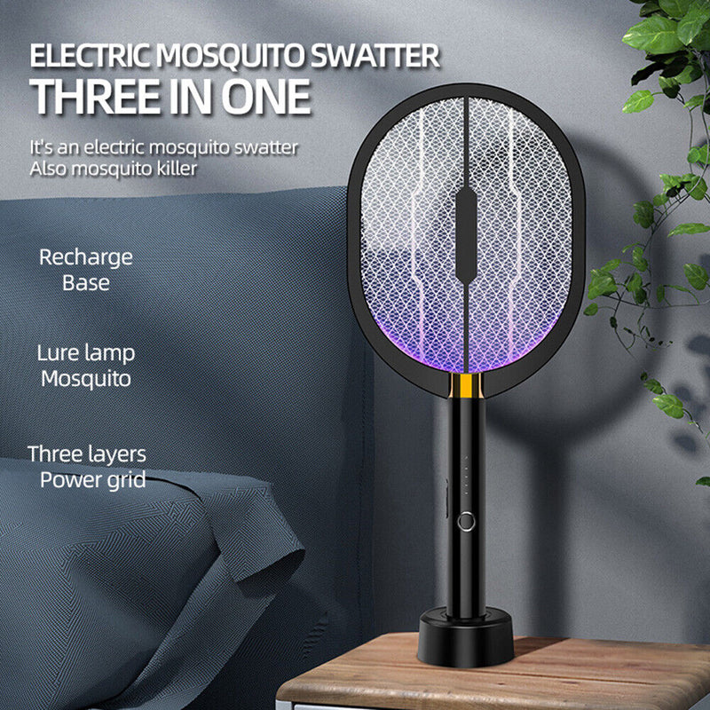 3 In 1 Electric Mosquito Swatter USB Rechargeable Mosquito Insect Racket Newly