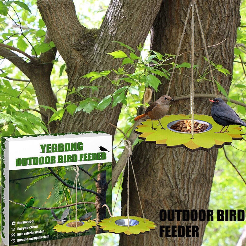 Outdoor Wooden Hanging Bird Feeder Stainless Steel Peanut Food Dispenser Newly