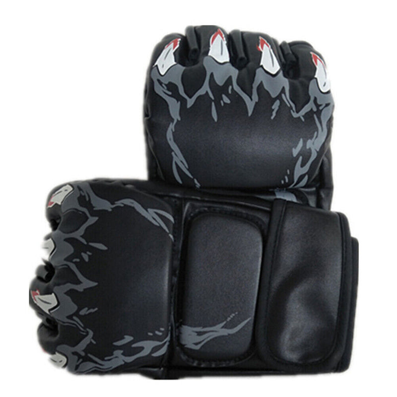 2pcs Boxing Gloves Muay Thai Training Half Finger Gloves (Tiger Claw Black)