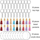90PCS Clear Blanks Discs Circle Acrylic Keychain Tassel Key Ring Pendant