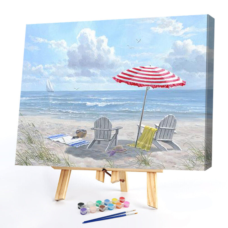 Frameless Oil Paint By Numbers Beach Scenery DIY Canvas Picture Craft Kit