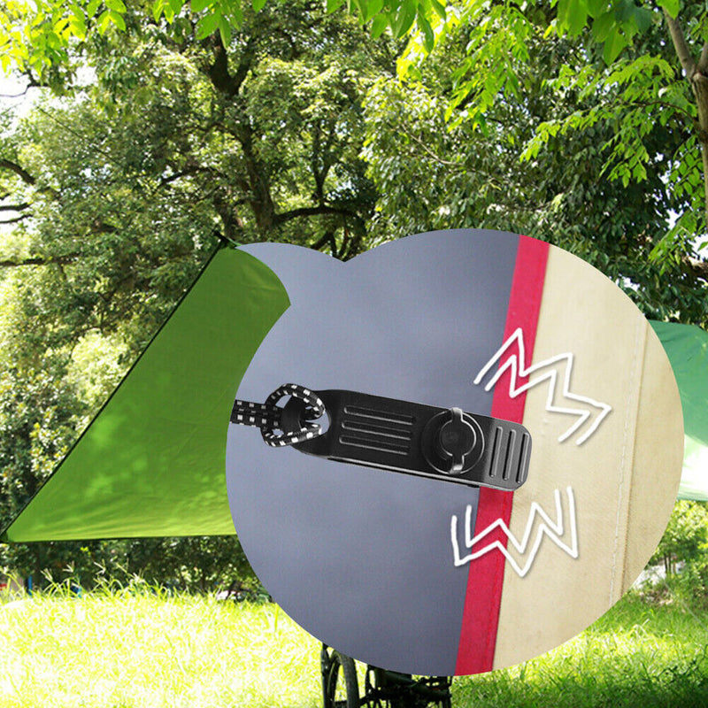 Windproof Outdoor Camping Tent Awning Fixing Clamp + Elastic Rope (12pcs) Newly