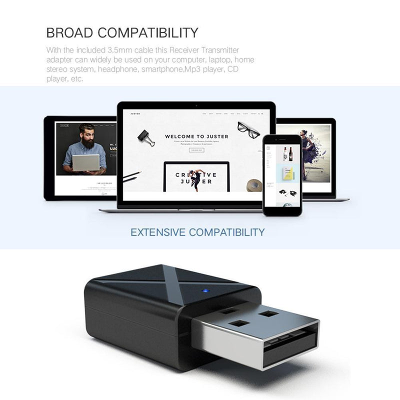 USB interface Bluetooth-compatible 5.0 receiving transmitter 2-in-1 for car