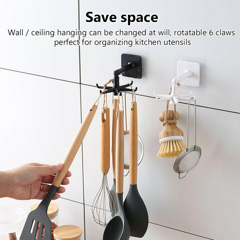 360° 6-Hook Under Shelf Kitchen Utensil Organiser Wall Hook Hanging Rack Holder`